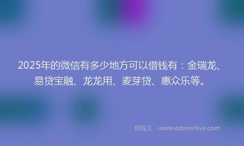 2025年的微信有多少地方可以借钱有：金瑞龙、易贷宝融、龙龙用、麦芽贷、惠众乐等。