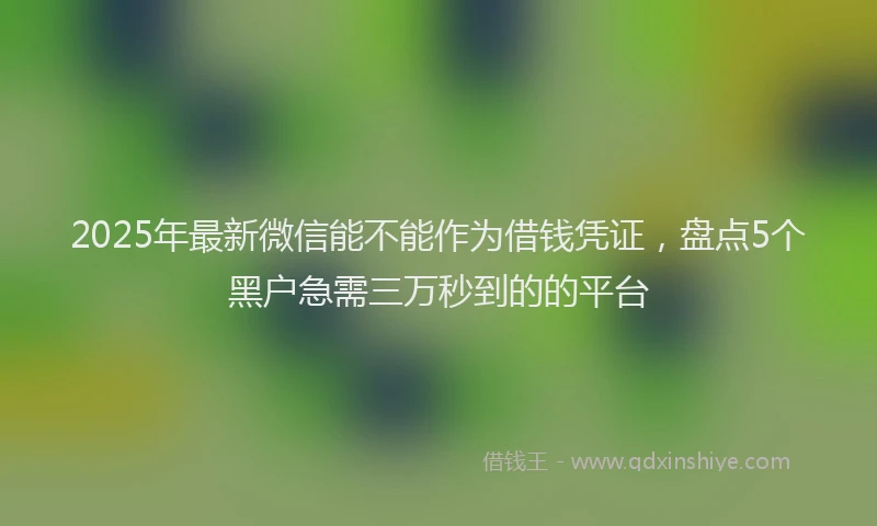 2025年最新微信能不能作为借钱凭证，盘点5个黑户急需三万秒到的的平台