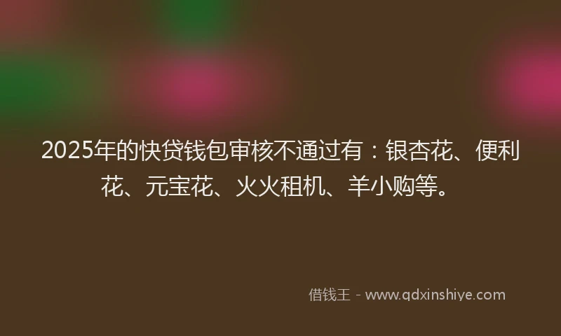2025年的快贷钱包审核不通过有：银杏花、便利花、元宝花、火火租机、羊小购等。