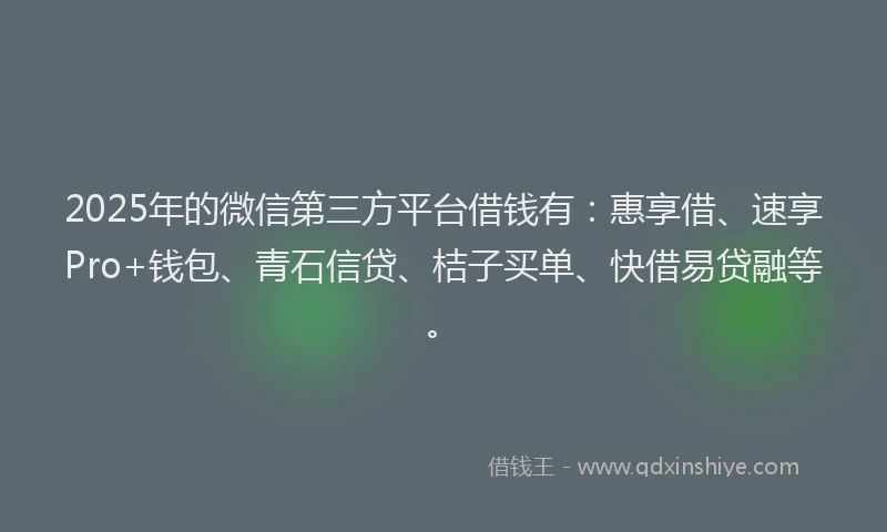 2025年的微信第三方平台借钱有：惠享借、速享Pro+钱包、青石信贷、桔子买单、快借易贷融等。