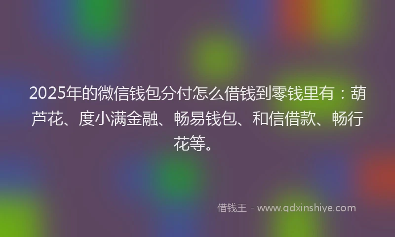 2025年的微信钱包分付怎么借钱到零钱里有：葫芦花、度小满金融、畅易钱包、和信借款、畅行花等。