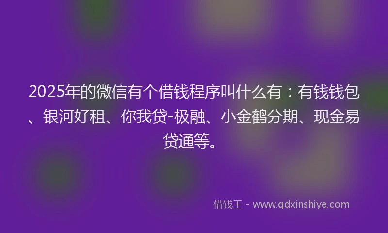 2025年的微信有个借钱程序叫什么有：有钱钱包、银河好租、你我贷-极融、小金鹤分期、现金易贷通等。