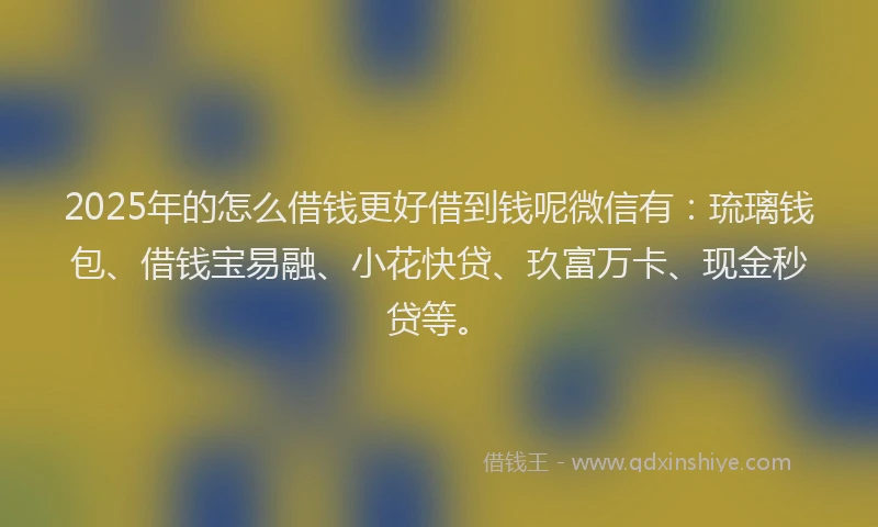 2025年的怎么借钱更好借到钱呢微信有：琉璃钱包、借钱宝易融、小花快贷、玖富万卡、现金秒贷等。