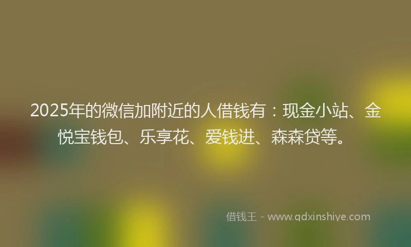 2025年的微信加附近的人借钱有：现金小站、金悦宝钱包、乐享花、爱钱进、森森贷等。