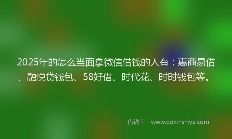 2025年的怎么当面拿微信借钱的人有：惠商易借、融悦贷钱包、58好借、时代花、时时钱包等。