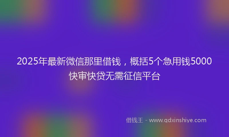 2025年最新微信那里借钱，概括5个急用钱5000快审快贷无需征信平台