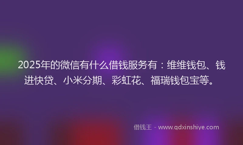 2025年的微信有什么借钱服务有：维维钱包、钱进快贷、小米分期、彩虹花、福瑞钱包宝等。