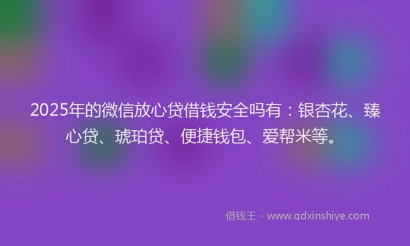 2025年的微信放心贷借钱安全吗有：银杏花、臻心贷、琥珀贷、便捷钱包、爱帮米等。