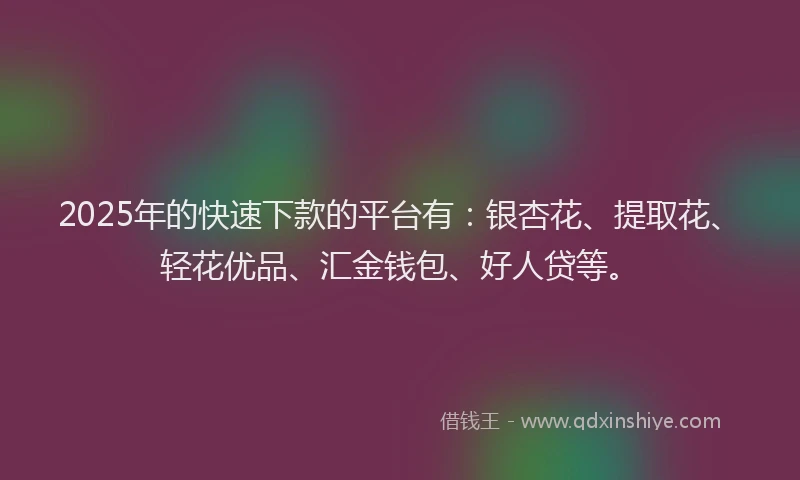 2025年的快速下款的平台有：银杏花、提取花、轻花优品、汇金钱包、好人贷等。