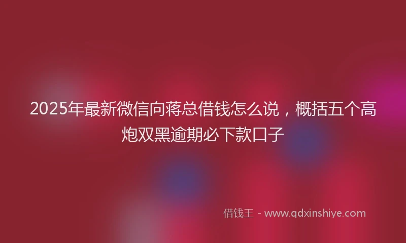 2025年最新微信向蒋总借钱怎么说，概括五个高炮双黑逾期必下款口子