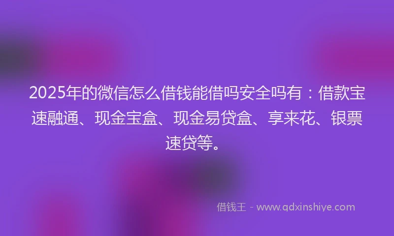 2025年的微信怎么借钱能借吗安全吗有：借款宝速融通、现金宝盒、现金易贷盒、享来花、银票速贷等。
