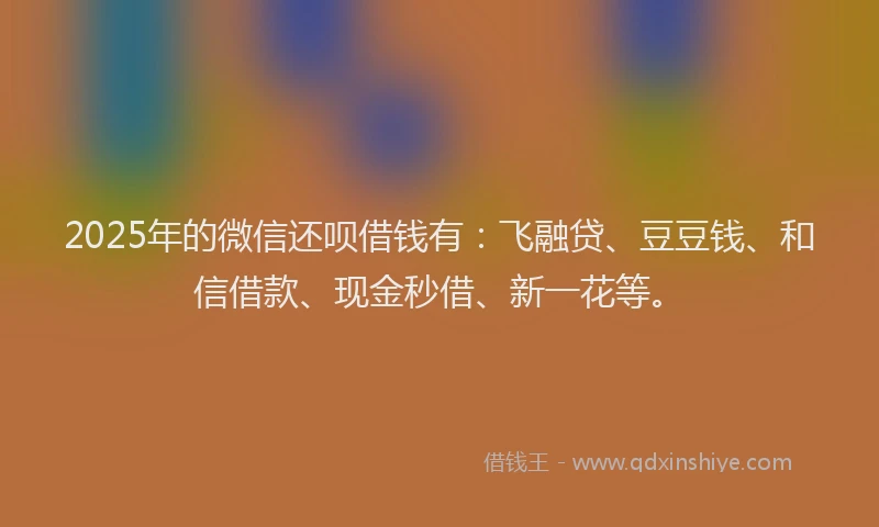 2025年的微信还呗借钱有：飞融贷、豆豆钱、和信借款、现金秒借、新一花等。