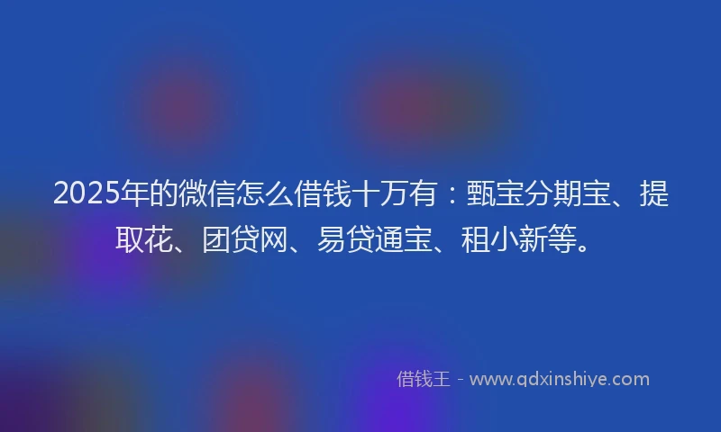 2025年的微信怎么借钱十万有：甄宝分期宝、提取花、团贷网、易贷通宝、租小新等。