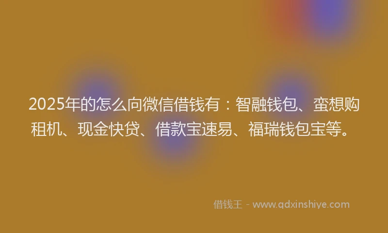 2025年的怎么向微信借钱有：智融钱包、蛮想购租机、现金快贷、借款宝速易、福瑞钱包宝等。