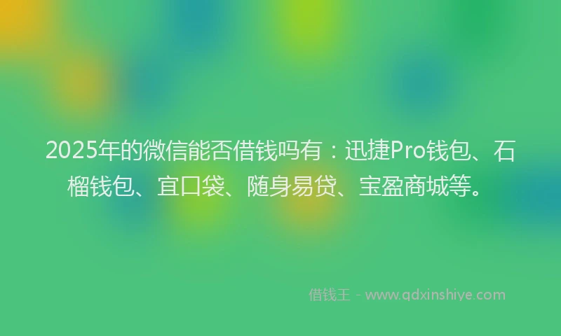 2025年的微信能否借钱吗有：迅捷Pro钱包、石榴钱包、宜口袋、随身易贷、宝盈商城等。