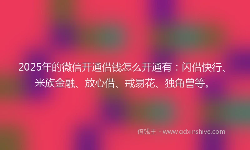 2025年的微信开通借钱怎么开通有：闪借快行、米族金融、放心借、戒易花、独角兽等。