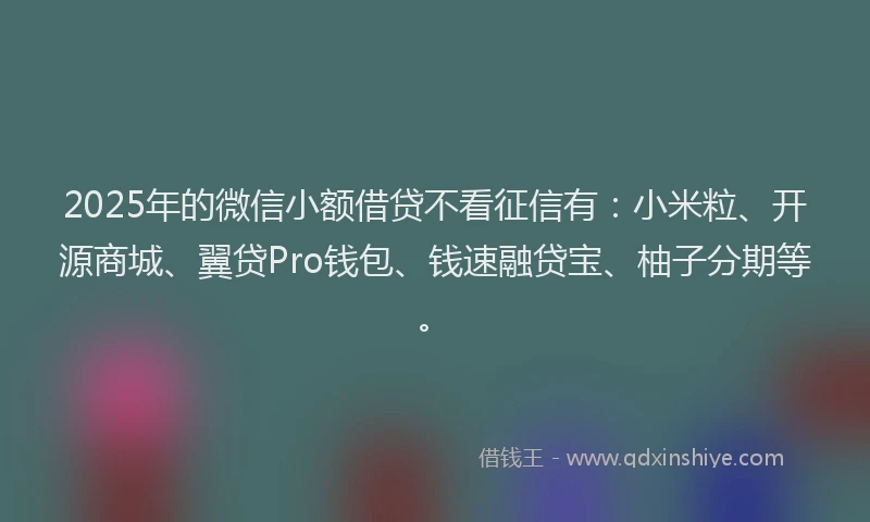 2025年的微信小额借贷不看征信有：小米粒、开源商城、翼贷Pro钱包、钱速融贷宝、柚子分期等。