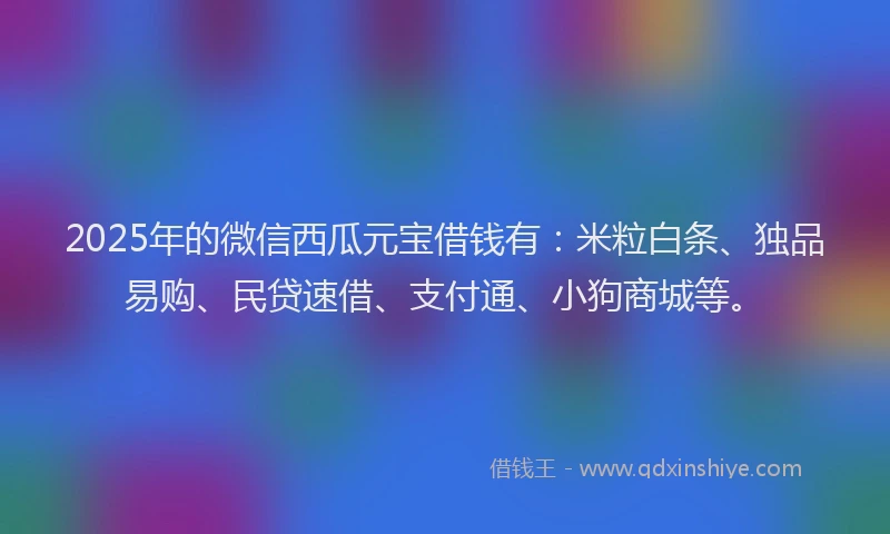 2025年的微信西瓜元宝借钱有：米粒白条、独品易购、民贷速借、支付通、小狗商城等。