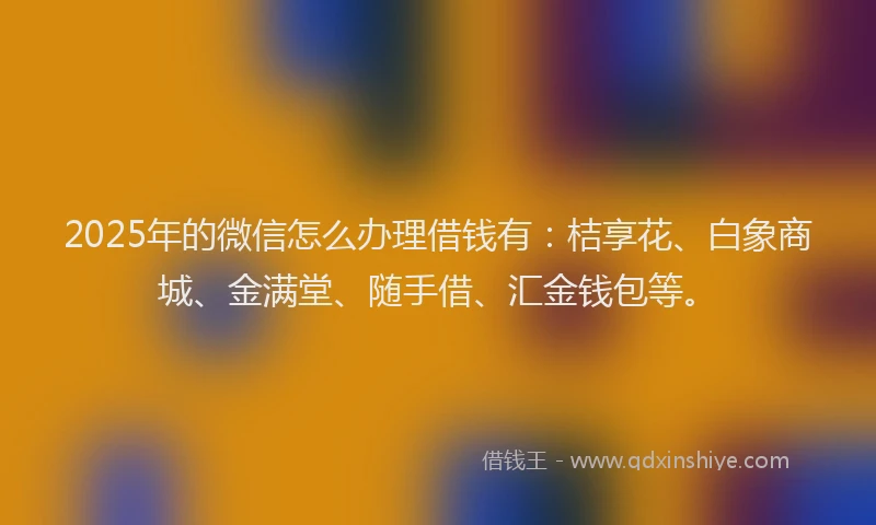 2025年的微信怎么办理借钱有：桔享花、白象商城、金满堂、随手借、汇金钱包等。