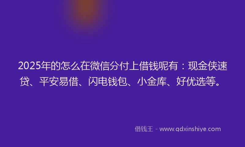 2025年的怎么在微信分付上借钱呢有：现金侠速贷、平安易借、闪电钱包、小金库、好优选等。