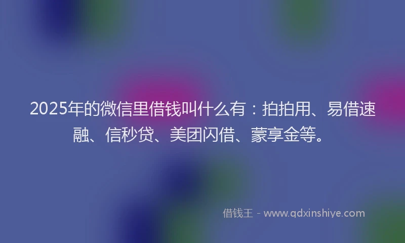 2025年的微信里借钱叫什么有：拍拍用、易借速融、信秒贷、美团闪借、蒙享金等。
