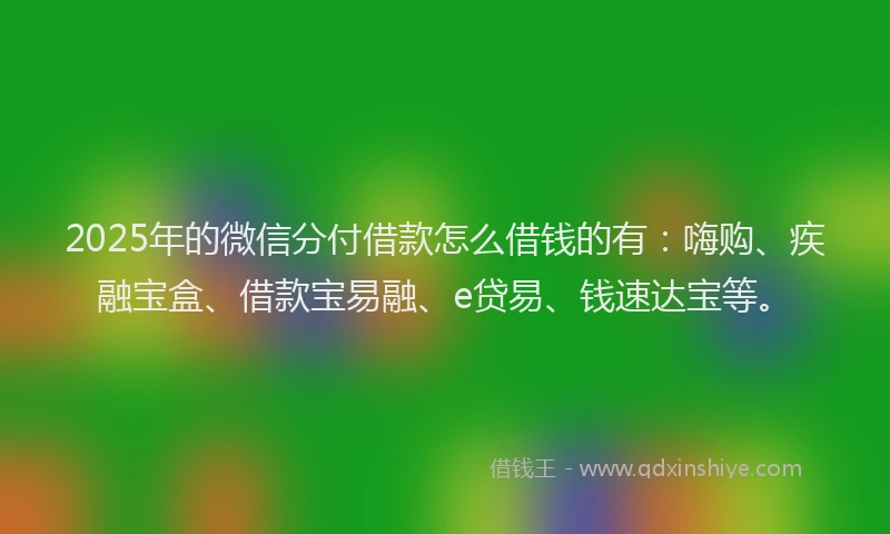 2025年的微信分付借款怎么借钱的有：嗨购、疾融宝盒、借款宝易融、e贷易、钱速达宝等。