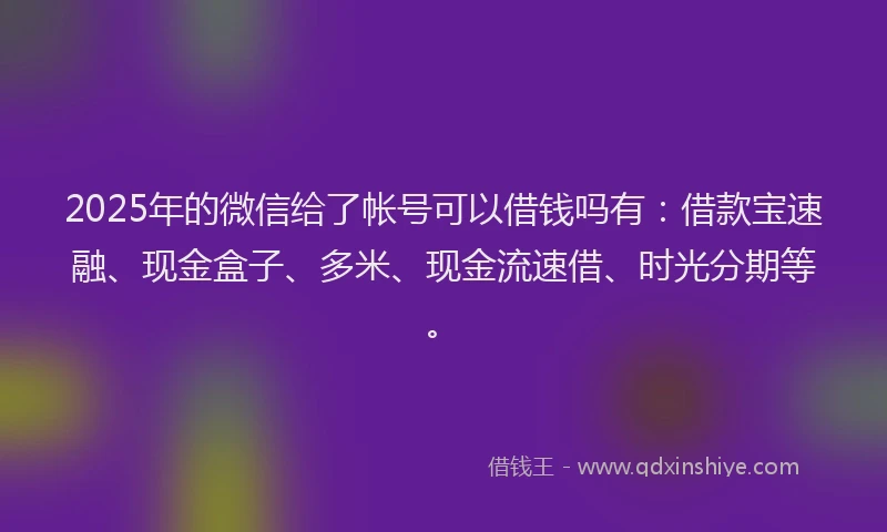2025年的微信给了帐号可以借钱吗有：借款宝速融、现金盒子、多米、现金流速借、时光分期等。