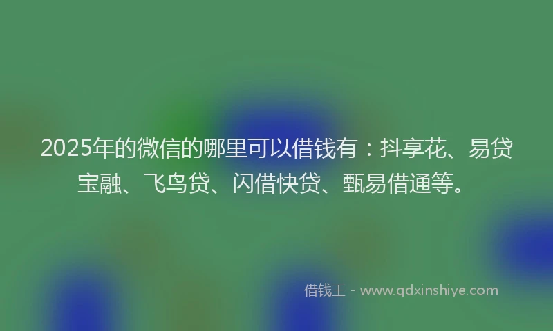 2025年的微信的哪里可以借钱有：抖享花、易贷宝融、飞鸟贷、闪借快贷、甄易借通等。
