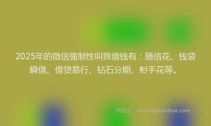 2025年的微信强制性叫我借钱有：随信花、钱袋瞬借、借贷易行、钻石分期、射手花等。