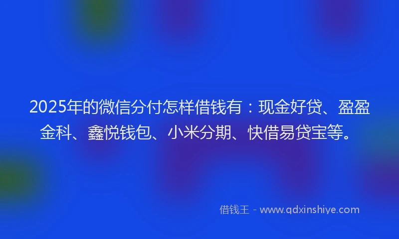 2025年的微信分付怎样借钱有：现金好贷、盈盈金科、鑫悦钱包、小米分期、快借易贷宝等。