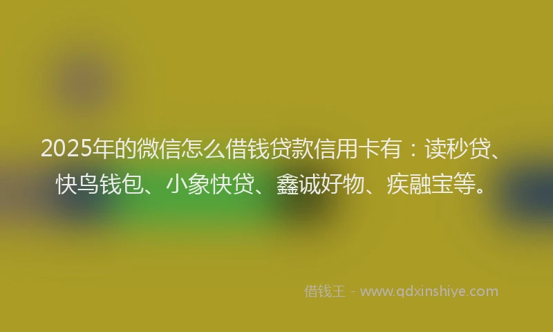 2025年的微信怎么借钱贷款信用卡有：读秒贷、快鸟钱包、小象快贷、鑫诚好物、疾融宝等。