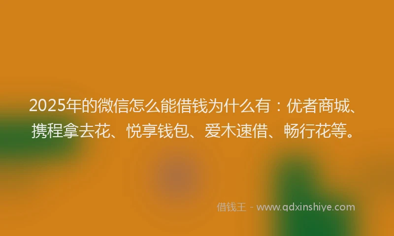 2025年的微信怎么能借钱为什么有：优者商城、携程拿去花、悦享钱包、爱木速借、畅行花等。