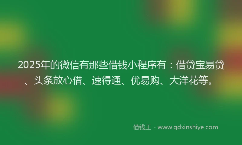 2025年的微信有那些借钱小程序有：借贷宝易贷、头条放心借、速得通、优易购、大洋花等。