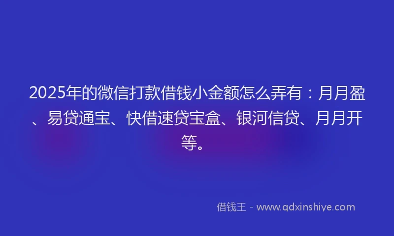 2025年的微信打款借钱小金额怎么弄有：月月盈、易贷通宝、快借速贷宝盒、银河信贷、月月开等。