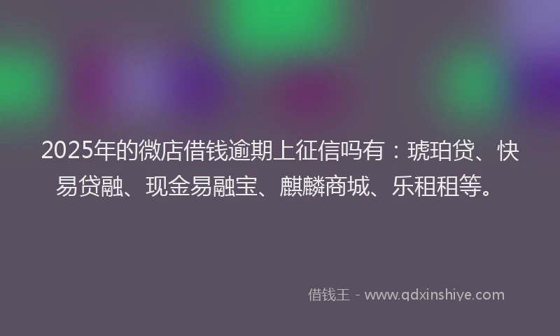 2025年的微店借钱逾期上征信吗有：琥珀贷、快易贷融、现金易融宝、麒麟商城、乐租租等。