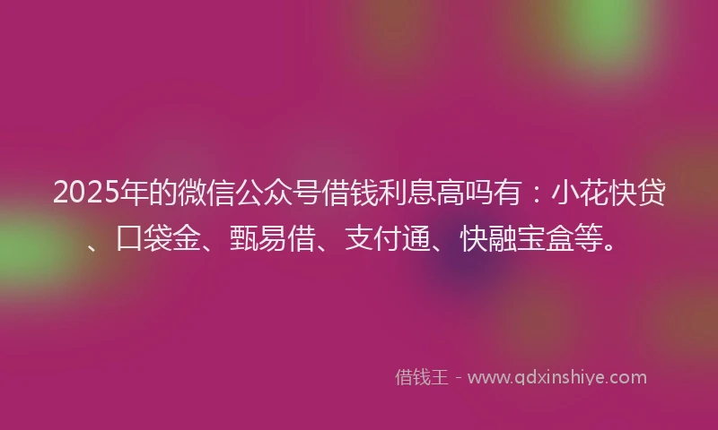2025年的微信公众号借钱利息高吗有：小花快贷、口袋金、甄易借、支付通、快融宝盒等。