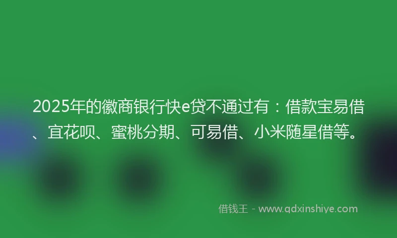 2025年的徽商银行快e贷不通过有：借款宝易借、宜花呗、蜜桃分期、可易借、小米随星借等。