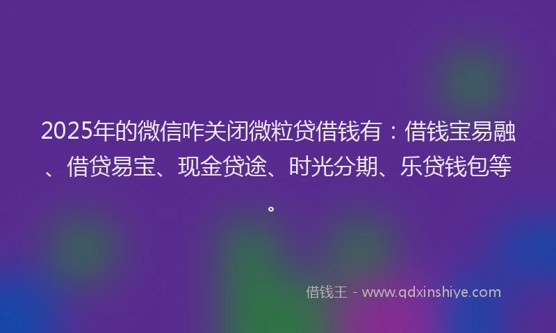 2025年的微信咋关闭微粒贷借钱有：借钱宝易融、借贷易宝、现金贷途、时光分期、乐贷钱包等。