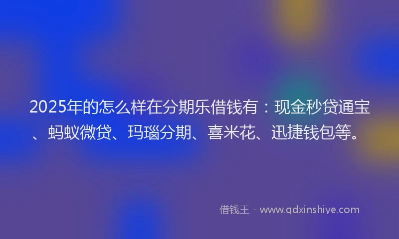 2025年的怎么样在分期乐借钱有：现金秒贷通宝、蚂蚁微贷、玛瑙分期、喜米花、迅捷钱包等。