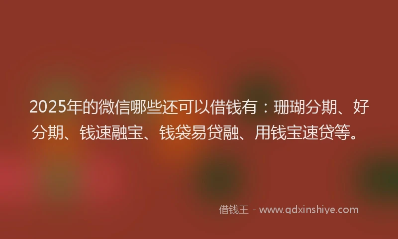 2025年的微信哪些还可以借钱有：珊瑚分期、好分期、钱速融宝、钱袋易贷融、用钱宝速贷等。