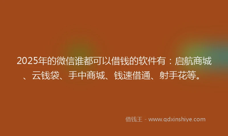 2025年的微信谁都可以借钱的软件有：启航商城、云钱袋、手中商城、钱速借通、射手花等。