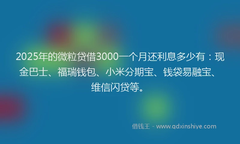 2025年的微粒贷借3000一个月还利息多少有：现金巴士、福瑞钱包、小米分期宝、钱袋易融宝、维信闪贷等。