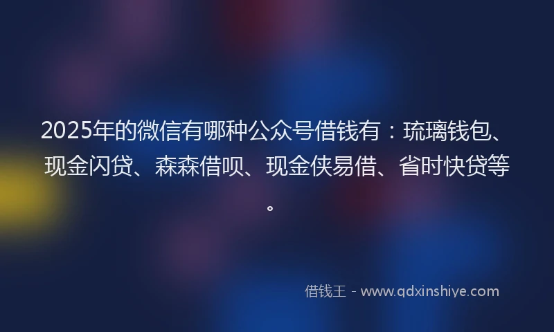 2025年的微信有哪种公众号借钱有：琉璃钱包、现金闪贷、森森借呗、现金侠易借、省时快贷等。