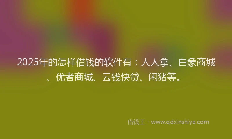 2025年的怎样借钱的软件有：人人拿、白象商城、优者商城、云钱快贷、闲猪等。