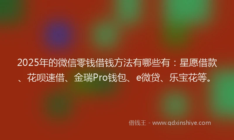 2025年的微信零钱借钱方法有哪些有：星愿借款、花呗速借、金瑞Pro钱包、e微贷、乐宝花等。