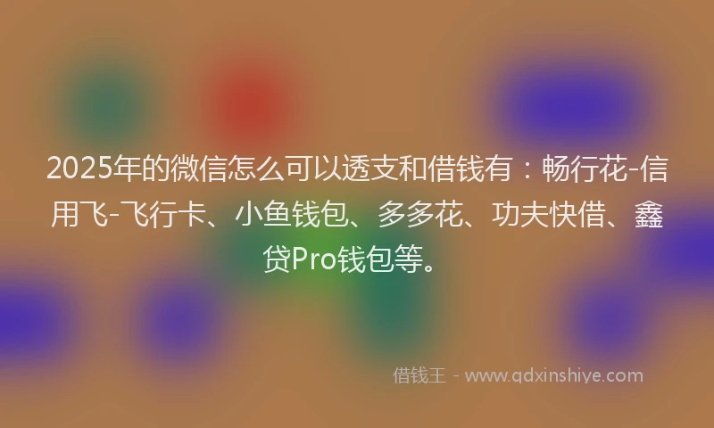 2025年的微信怎么可以透支和借钱有:畅行花-信用飞-飞行卡、小鱼钱包、多多花、功夫快借、鑫贷Pro钱包等。