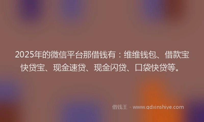 2025年的微信平台那借钱有：维维钱包、借款宝快贷宝、现金速贷、现金闪贷、口袋快贷等。
