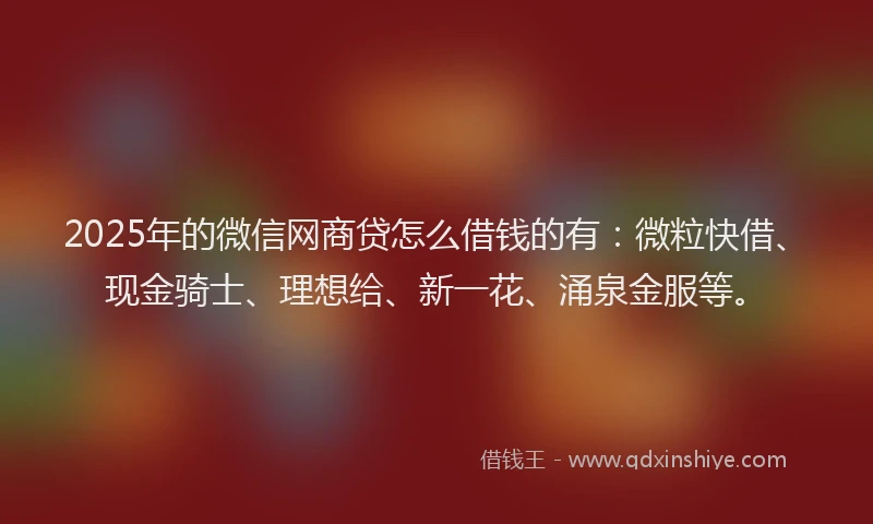 2025年的微信网商贷怎么借钱的有：微粒快借、现金骑士、理想给、新一花、涌泉金服等。