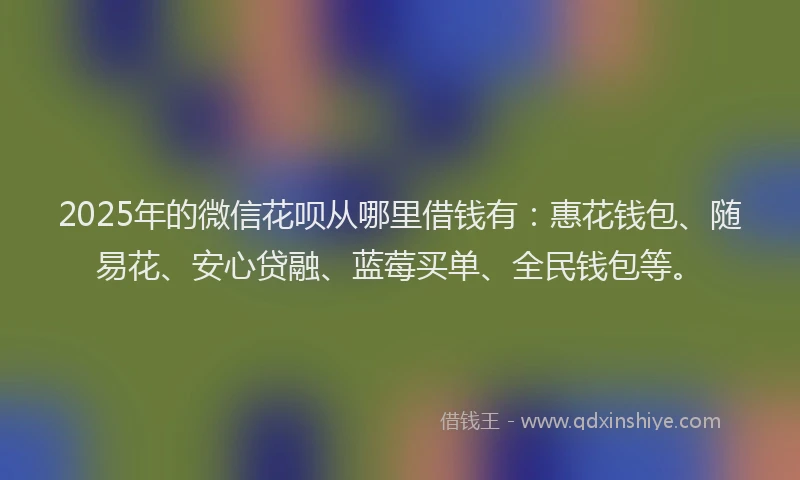 2025年的微信花呗从哪里借钱有：惠花钱包、随易花、安心贷融、蓝莓买单、全民钱包等。