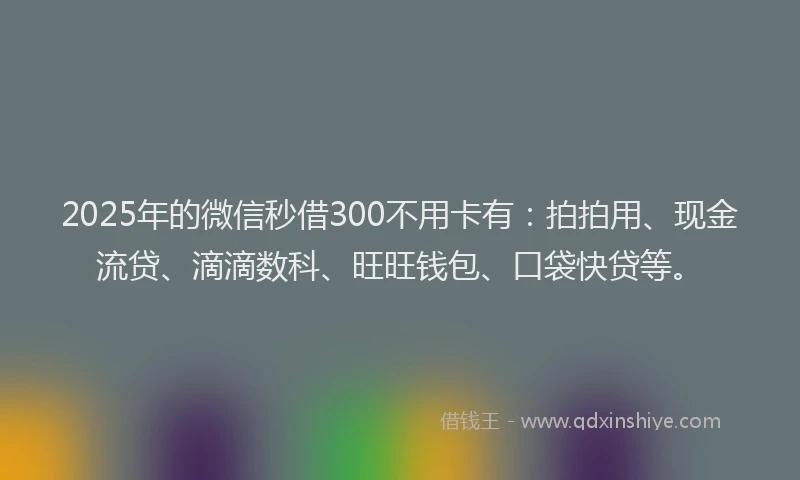 2025年的微信秒借300不用卡有：拍拍用、现金流贷、滴滴数科、旺旺钱包、口袋快贷等。